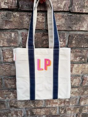 CB Station Personalized Canvas Tote Bag LP Monogram Navy Stripe Small New Gift
